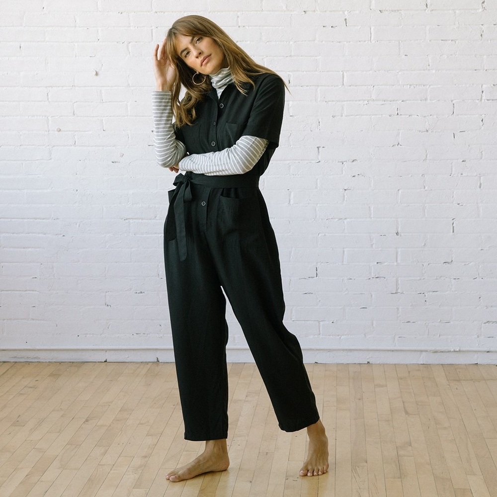 Tradlands Finn Black Linen Tencel Jumpsuit with tie